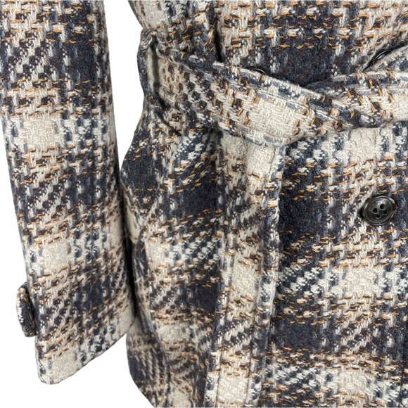 Dkny Women's Gray and Beige Plaid Double Breasted Peacoat Jacket Size 8 - Picture 7 of 14